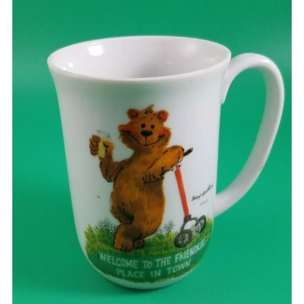 Vintage Suzy's Zoo Coffee Mugs 1976 Enesco 2x Super Sport Turtle and Mowing bear